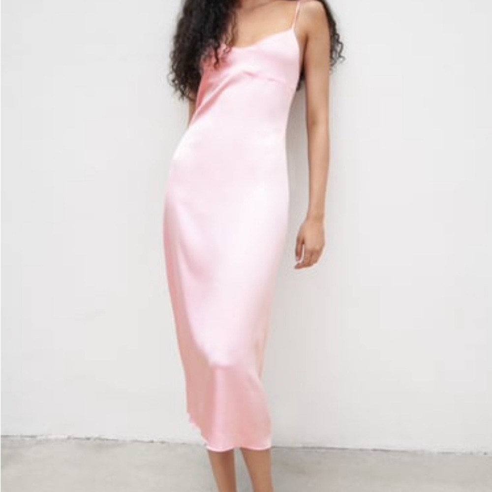 Zara Pink Satin Midi Dress